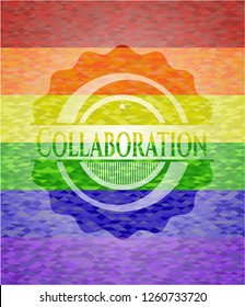 Collaboration on mosaic background with the colors of the LGBT flag
