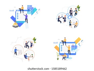 Collaboration on project set. Business partners working together. Flat vector illustrations. Business, teamwork concept for banner, website design or landing web page