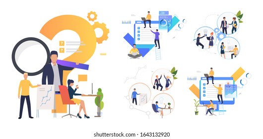 Collaboration on project set. Business partners working together. Flat vector illustrations. Business, teamwork concept for banner, website design or landing web page