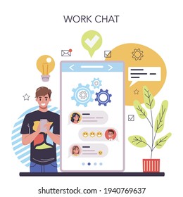 Collaboration online service or platform. Office characters working
