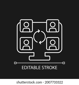 Collaboration online tools white linear icon for dark theme. Corporate video call for business team. Thin line customizable illustration. Isolated vector contour symbol for night mode. Editable stroke