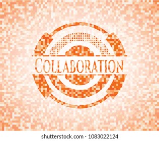  Collaboration orange mosaic emblem with background