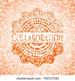 Collaboration orange mosaic emblem with background