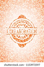 Collaboration orange tile background illustration. Square geometric mosaic seamless pattern with emblem inside.