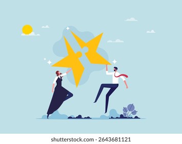 Collaboration for quality work concept, business team connecting star jigsaw puzzle symbol
