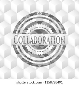 Collaboration realistic grey emblem with cube white background