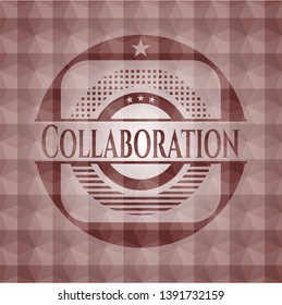 Collaboration red emblem with geometric pattern background. Seamless.