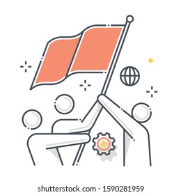 Collaboration related color line vector icon, illustration. The icon is about communication, team work, together, cooperate, flag, work, stick figures. The composition is infinitely scalable.