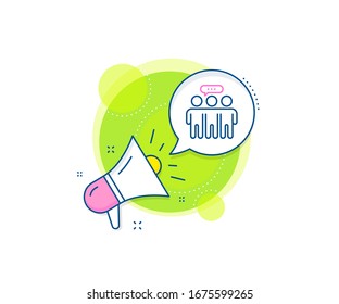 Collaboration sign. Megaphone promotion complex icon. Employees group line icon. Development partners symbol. Business marketing banner. Employees group sign. Vector
