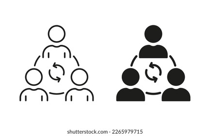 Collaboration Silhouette and Line Icon Set. Team Work of People Group Pictogram. Social Communication and Business Teamwork, Community Connection Icon. Editable Stroke. Isolated Vector Illustration.