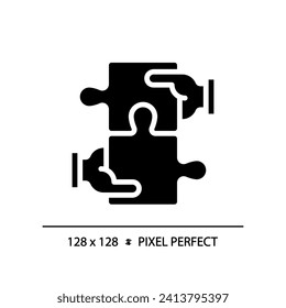 Collaboration for STEM pixel perfect black glyph icon. Students teamwork over project. Innovative education technology. Silhouette symbol on white space. Solid pictogram. Vector isolated illustration