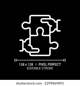 Collaboration for STEM pixel perfect white linear icon for dark theme. Students teamwork over project. Innovative education. Thin line illustration. Isolated symbol for night mode. Editable stroke