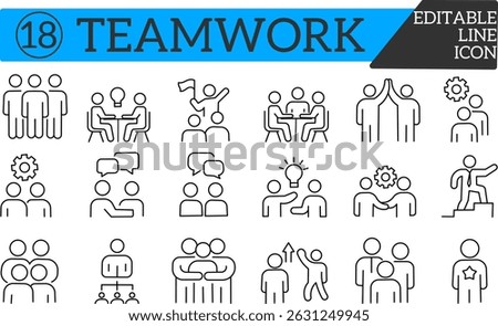 Collaboration and Team Dynamics Line Icons Set – Thin line vector illustrations representing group synergy, leadership, and interpersonal coordination in business and organizational contexts.
