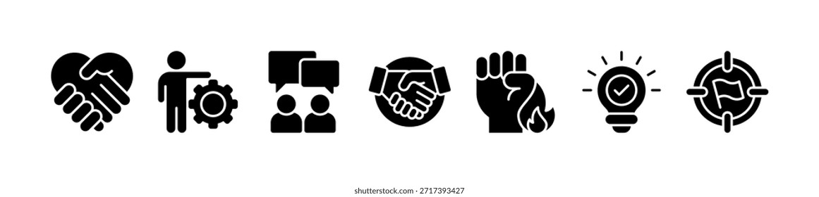 Banner für Zusammenarbeit und Teamarbeit mit Symbolen

