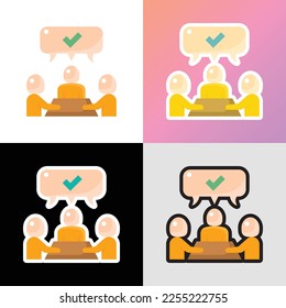 Collaboration, teamwork flat icon: people at brainstorm. Successful communication. Modern vector illustration.