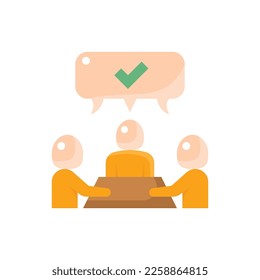Colaboración, icono plano de trabajo en equipo: gente en una tormenta de ideas. Comunicación correcta. Ilustración vectorial moderna.