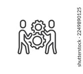 Collaboration, teamwork line icon. linear style sign for mobile concept and web design. Two person and gears outline vector icon. Symbol, logo illustration. Vector graphics