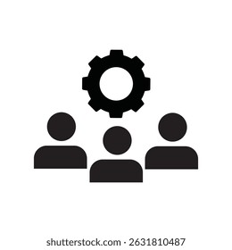 Collaboration and teamwork symbol represented by silhouettes of people with a gear icon above them