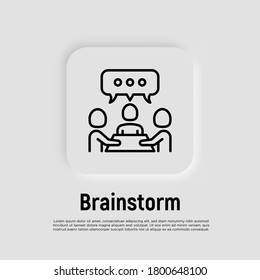 Collaboration, teamwork thin line icon: people at brainstorm. Successful communication. Modern vector illustration.