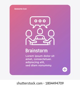 Collaboration, teamwork thin line icon: people at brainstorm. Successful communication. Modern vector illustration.