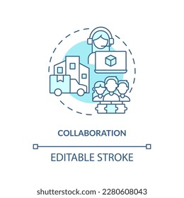 Collaboration turquoise concept icon. Logistics organizations. Disruption action plan abstract idea thin line illustration. Isolated outline drawing. Editable stroke. Arial, Myriad Pro-Bold fonts used