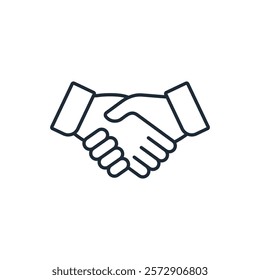 Collaboration of two ceo leader hand shake for agreement or deal financial cooperative concept.Vector linear icon isolated on white background.