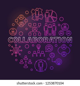 Collaboration vector concept round colorful illustration in outline style on dark background