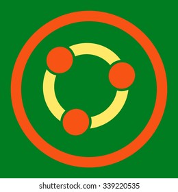 Collaboration vector icon. Style is bicolor flat rounded symbol, orange and yellow colors, rounded angles, green background.
