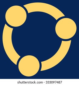 Collaboration vector icon. Style is flat symbol, yellow color, rounded angles, blue background.