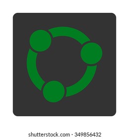 Collaboration vector icon. Style is flat rounded square button, green and gray colors, white background.