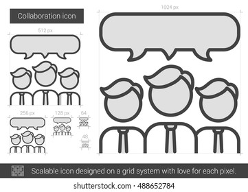 Collaboration vector line icon isolated on white background. Collaboration line icon for infographic, website or app. Scalable icon designed on a grid system.