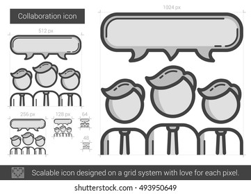 Collaboration vector line icon isolated on white background. Collaboration line icon for infographic, website or app. Scalable icon designed on a grid system.