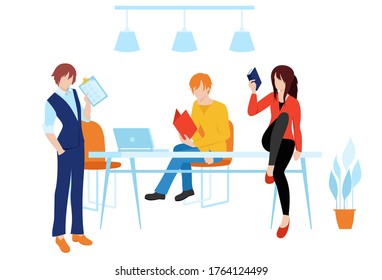 Diseño de banners web de colaboración. Página de sitio del deslizador de ilustración moderna. Colaboración con los empleados sobre el trabajo y el concepto. Tres caracteres trabajando juntos en el vector de fondo.