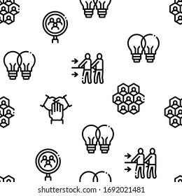 Collaboration Work Seamless Pattern Vector Thin Line. Illustrations