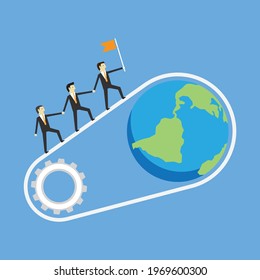 Collaboration works as a mechanism to drive the world, Vector illustration in flat style
