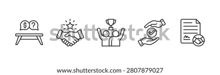 Collaborative Agreement and Negotiation Framework icon line illustration. Bargain Table, Handshake Success, Win Win, Mutual Consent and Contract Negotiation