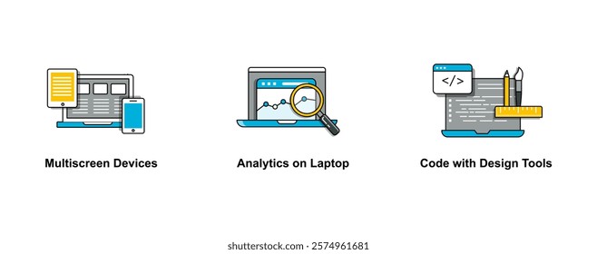 Collaborative Analytics and Design. Code with Design Tools, Analytics on Laptop, Multiscreen Devices