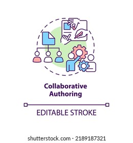 Collaborative authoring concept icon. LCMS characteristic abstract idea thin line illustration. Work together on project. Isolated outline drawing. Editable stroke. Arial, Myriad Pro-Bold fonts used