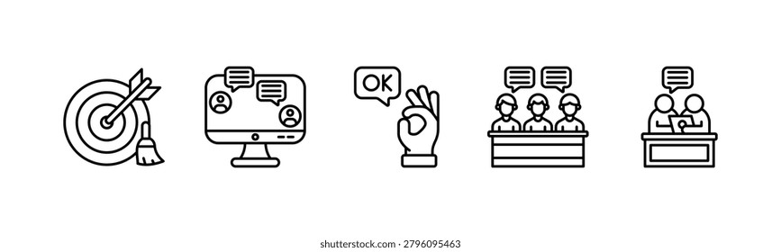 Collaborative Communication and Interaction Framework icon line illustration. Clear Intent, Digital Chat, Nonverbal Cue, Team Communication and Open Discussion