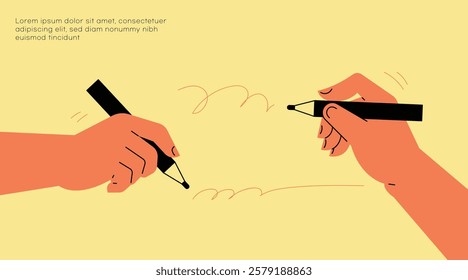 Collaborative Creation hand holding a pencil and writing different gesture.