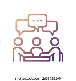 Collaborative discussion around a conference table. Icon symbol illustration