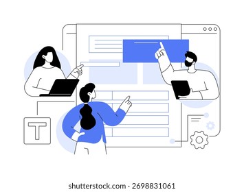 Edição colaborativa de ilustrações isoladas de vetores de desenhos animados. Grupo de colegas diversos editando documentos on-line, organização do trabalho em equipe da empresa, desenho animado vetorial de tecnologia empresarial.