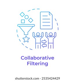 Collaborative filtering blue gradient concept icon. User data, organization. Advertising system. Round shape line illustration. Abstract idea. Graphic design. Easy to use article, blog post