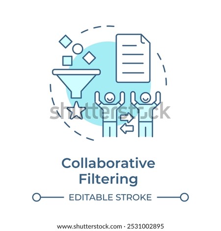 Collaborative filtering soft blue concept icon. User data, organization. Advertising system. Round shape line illustration. Abstract idea. Graphic design. Easy to use article, blog post