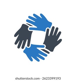 Icono de círculo de manos colaborativas aislado sobre fondo blanco