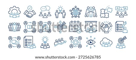 Collaborative icon collection. Containing design Teamwork, Cooperation, Group Chat, Shared File, Collaborative Innovation, Collaboration Hub