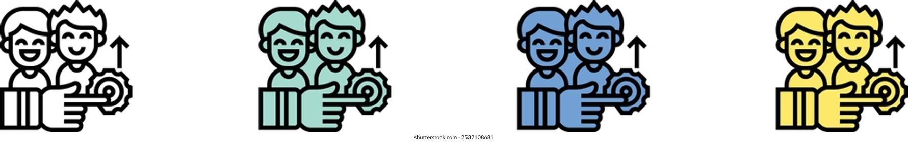 collaborative icon. Outline, Green, Blue and Yellow Style Design Isolated On White Background