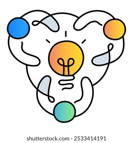 Collaborative Innovation Icon – Three Persons in a Circle with a Light Bulb, Representing Team Effort Toward Creative Solutions and New Ideas