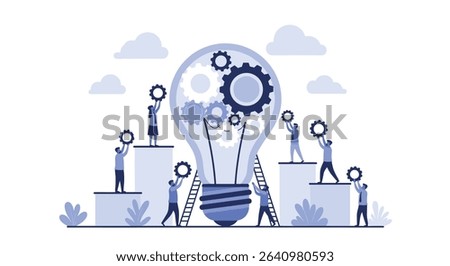 Collaborative Innovation A Team Assembling a Giant Lightbulb Filled with Gears