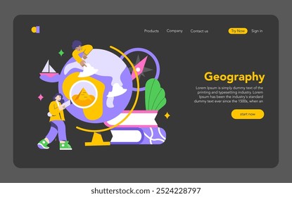 Collaborative Learning concept. Students engage with educational elements like globes and books. Interactive and modern approach to group study. Vector illustration.